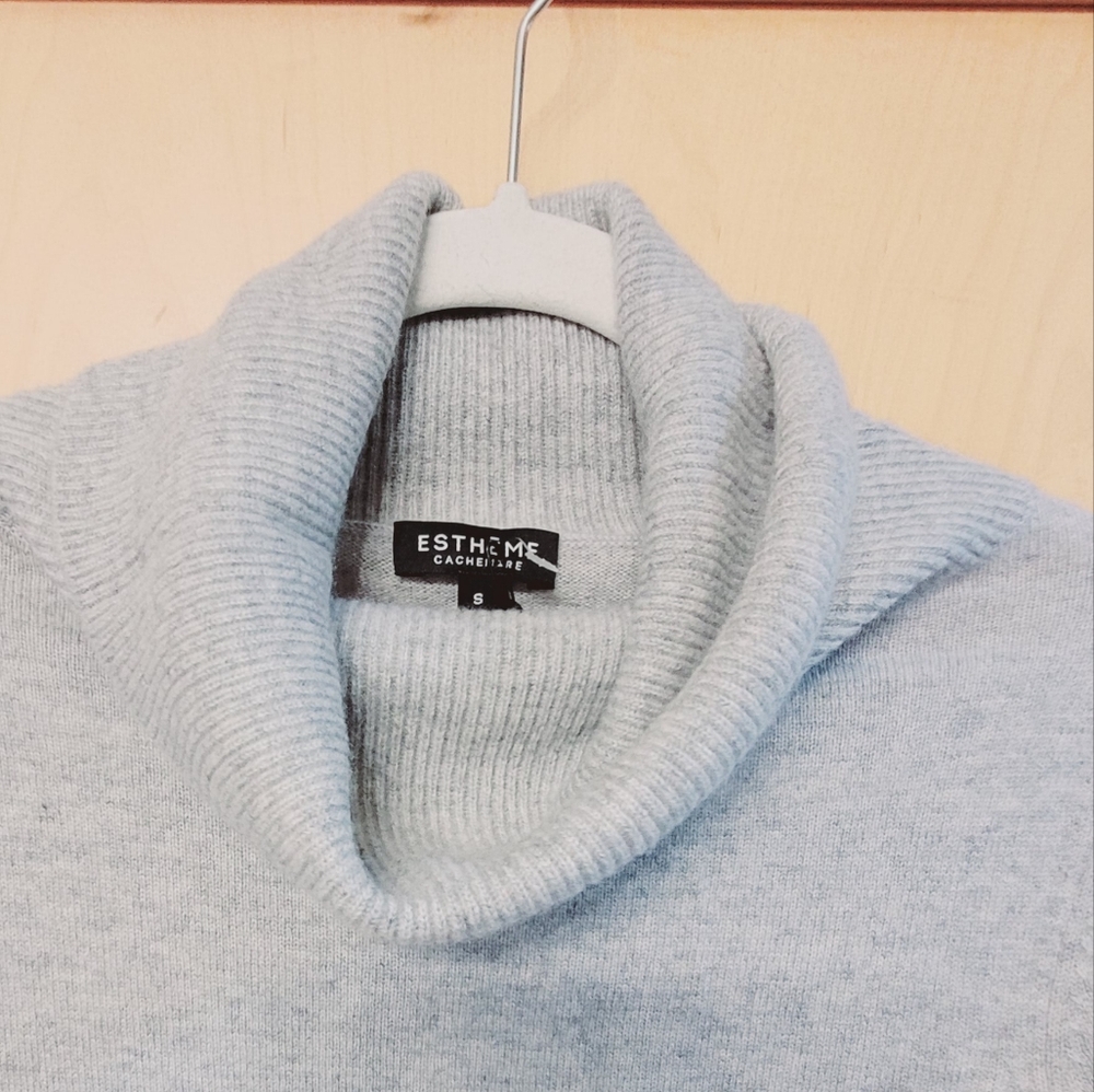 Esthēme 100% Cashmere Colorblock Cowl Neck Sweater Heather Gray Blush Pink - Picture 5 of 14